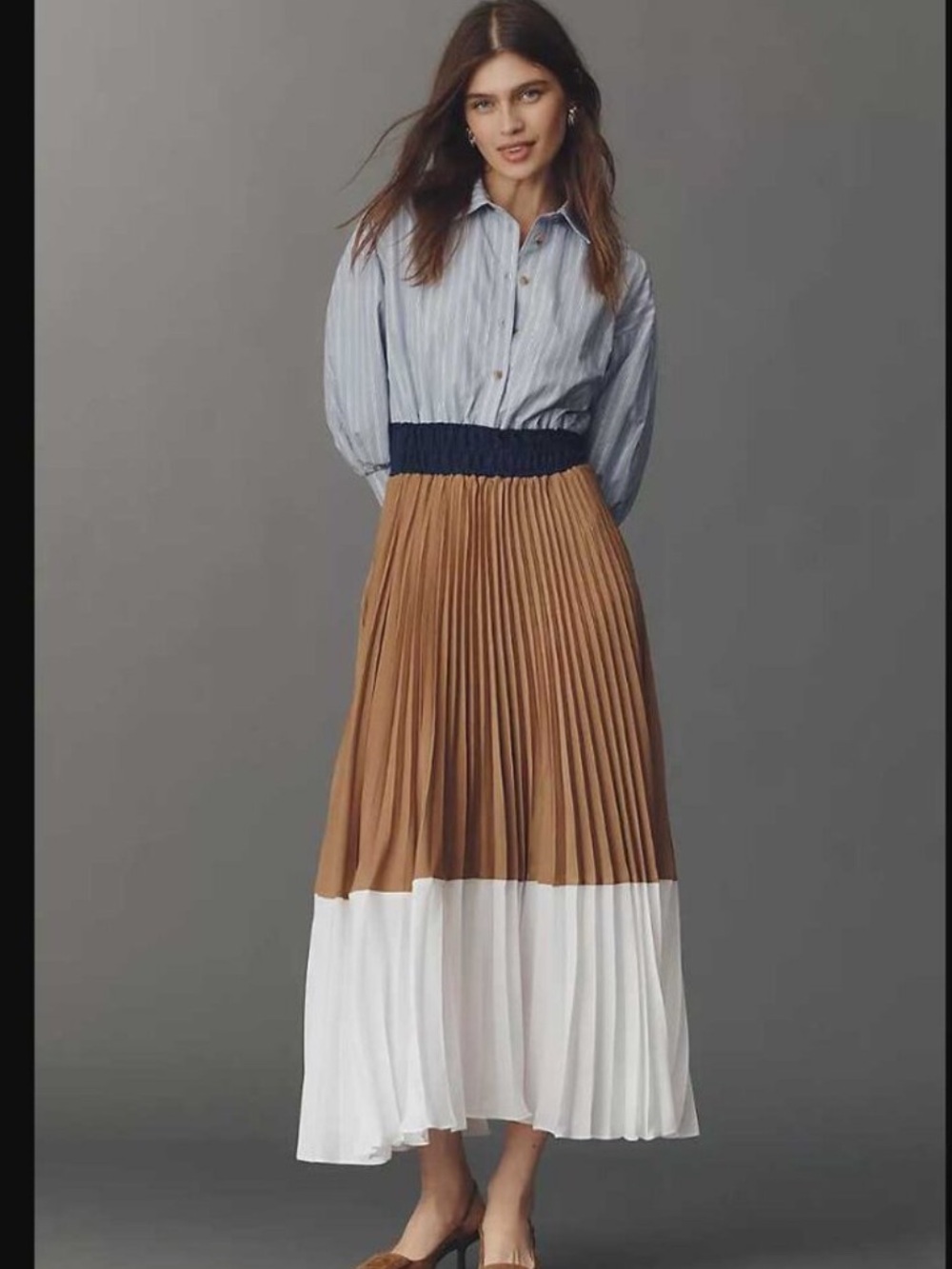 Anthropologie The Somerset Pleated Colorblock Twofer Maxi Dress